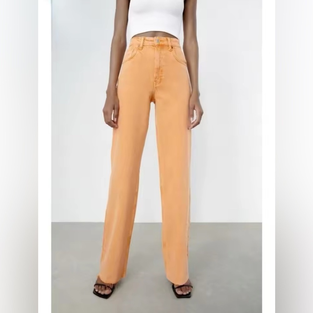 Zara Wide Leg High Waist Orange Tan  Jeans Size 4